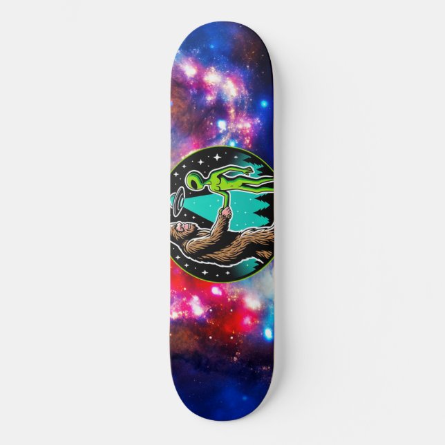 Bigfoot Alien Alliance - Funny Scifi Cryptid Skateboard (Front)