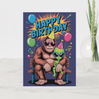 Bigfoot Alien Birthday Card Funny Cryptid UFO