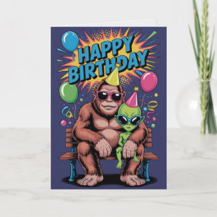 Bigfoot Alien Birthday Card Funny Cryptid UFO 