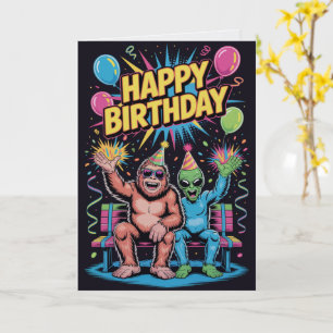 Bigfoot Alien Birthday Card Funny Cryptid UFO