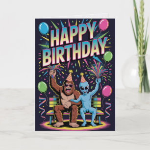 Bigfoot Alien Birthday Card Funny Cryptid UFO