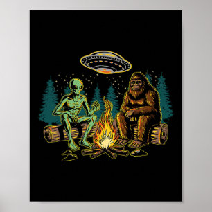 Bigfoot Alien Campfire Camping Sasquatch Ufo Campe Poster