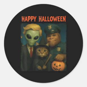 Bigfoot Alien Cat Funny Halloween Trick Treat Door Classic Round Sticker