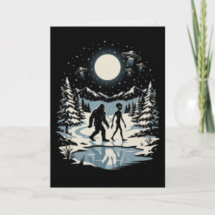 Bigfoot Alien Christmas Card Cryptid UFO Holiday