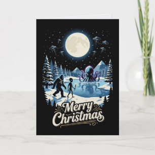 Bigfoot Alien Christmas Cryptid UFO Holiday Card
