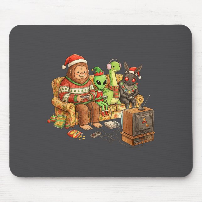 Bigfoot Alien Nessie Mothman Retro Gaming Christma Mouse Pad (Front)