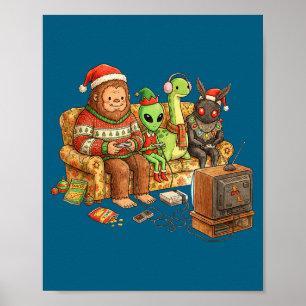 Bigfoot Alien Nessie Mothman Retro Gaming Christma Poster