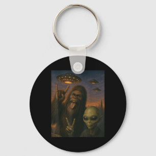 Bigfoot Alien Rock On Selfie Ufo Funny Gifts Men W Keychain