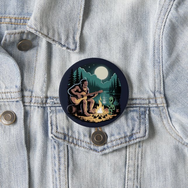 Bigfoot Alien UFO Cryptid Paranormal Encounter  3 Inch Round Button (In Situ)