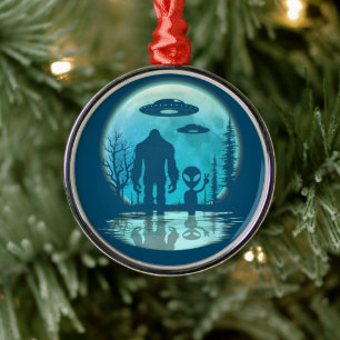 Bigfoot Alien UFO Disclosure Conspiracy Gift Metal Ornament