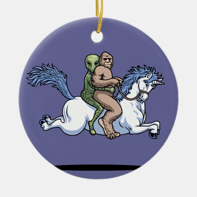 Bigfoot, Alien, Unicorn Ceramic Ornament (Front)