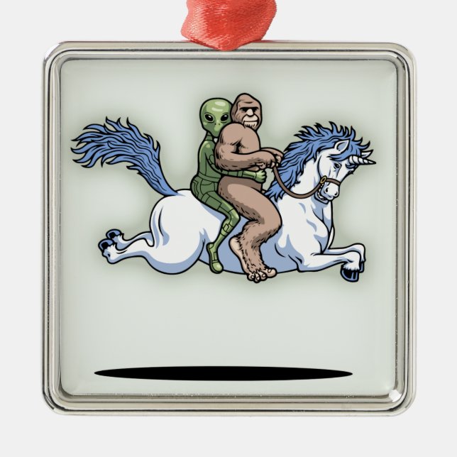 Bigfoot, Alien, Unicorn Metal Ornament (Front)