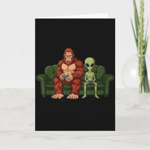 Bigfoot Alien Video Games Gaming Sasquatch Ufo Men Card