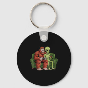 Bigfoot Alien Video Games Gaming Sasquatch Ufo Men Keychain