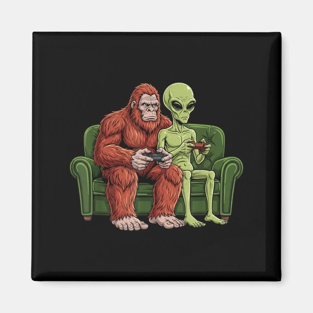 Bigfoot Alien Video Games Gaming Sasquatch Ufo Men Magnet (Front)