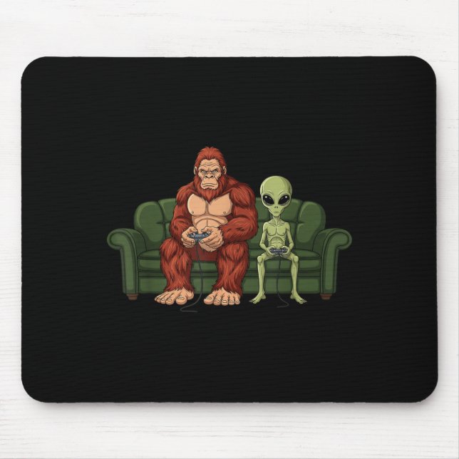 Bigfoot Alien Video Games Gaming Sasquatch Ufo Men Mouse Pad (Front)