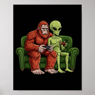 Bigfoot Alien Video Games Gaming Sasquatch Ufo Men Poster