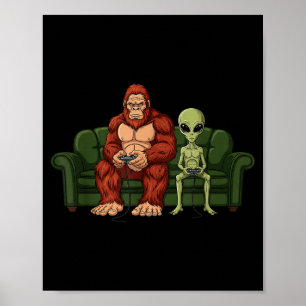 Bigfoot Alien Video Games Gaming Sasquatch Ufo Men Poster