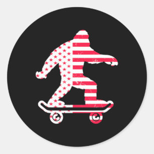 Bigfoot America Flag Skateboarders Skateboarding Classic Round Sticker