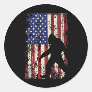 Bigfoot American Flag 4th Of July Patriotic Classic Round Sticker