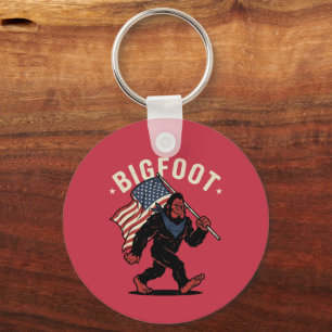 Bigfoot American Flag Patriotic Retro 4th of July Keychain