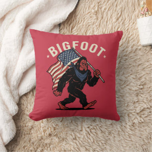 Bigfoot American Flag Patriotic Retro 4th of July Throw Pillow