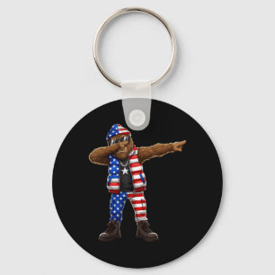Bigfoot American Flag Patriotic Sasquatch 4th of Keychain