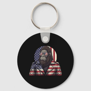 Bigfoot American Flag Patriotic Sasquatch 4th of Keychain