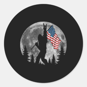 Bigfoot American Flag Sasquatch Patriotic 4th Of J Classic Round Sticker