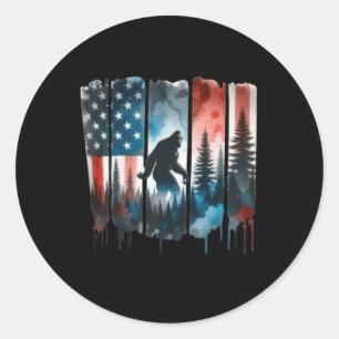 Bigfoot American Flag Sasquatch Patriotic 4th Of J Classic Round Sticker