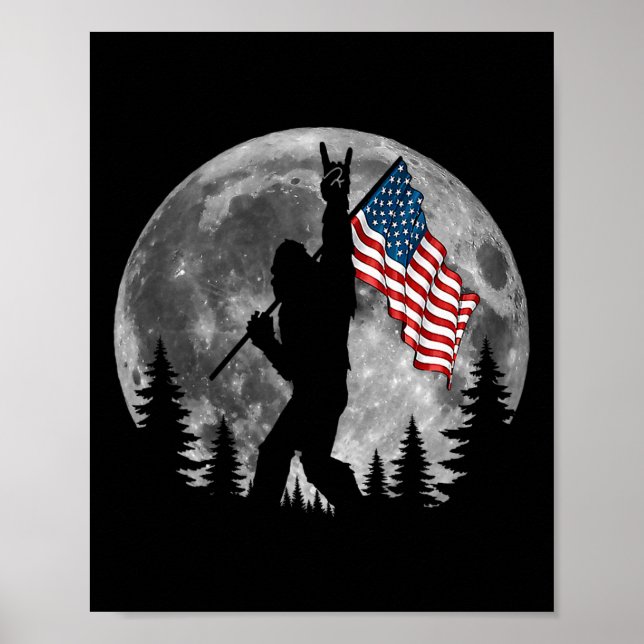 Bigfoot American Flag Sasquatch Patriotic 4th Of J Poster (Front)