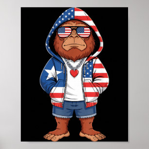Bigfoot American Flag Sasquatch Patriotic 4th of Poster