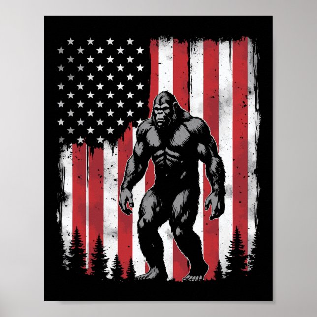 Bigfoot American Usa Flag Patriotic 4th Of July  Poster (Front)