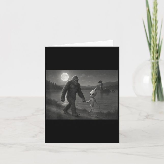 Bigfoot And Alien At Loch Ness  Card (Front)