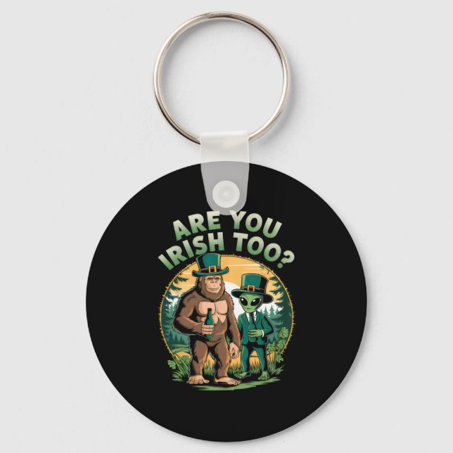 Bigfoot And Alien Drinking Beer Funny St. Patricks Keychain (Front)