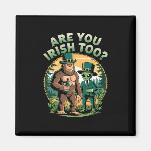 Bigfoot And Alien Drinking Beer Funny St. Patricks Magnet