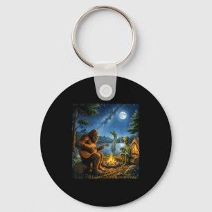 Bigfoot And Alien Loch Ness Campfire Sasquatch Fun Keychain
