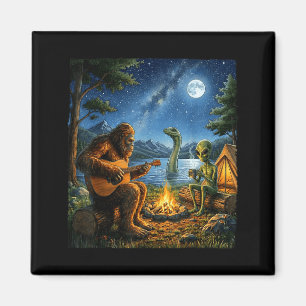 Bigfoot And Alien Loch Ness Campfire Sasquatch Fun Magnet