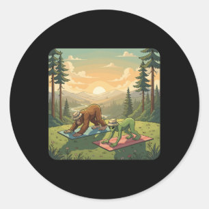 Bigfoot And Alien Yoga Classic Round Sticker