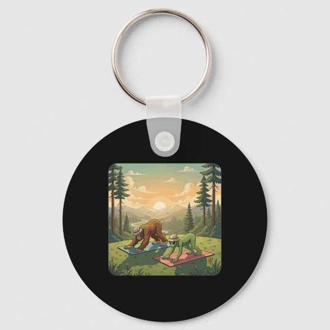 Bigfoot And Alien Yoga  Keychain (Front)