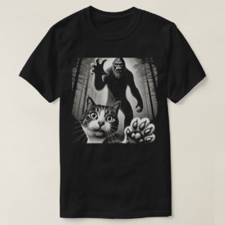 Bigfoot and Cat Encounter T-Shirt – Funny Forest A