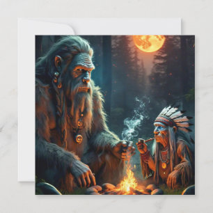 Bigfoot and Chief Moonlit Forest Gathering Invitation