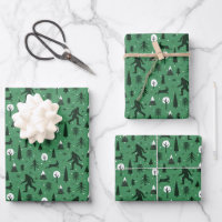 Bigfoot and Jackalope in the Woods Pattern Dark Gr