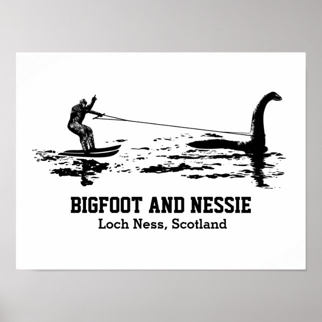 Bigfoot and Nessie Loch Ness Personalized Text Poster (Front)