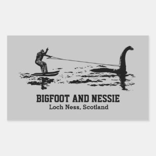Bigfoot and Nessie Loch Ness Personalized Text Squ Sticker
