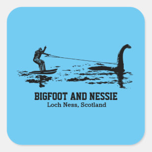 Bigfoot and Nessie Loch Ness Personalized Text Square Sticker