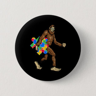 Bigfoot And Puzzle Piece Autism Awareness Day Auti 2 Inch Round Button