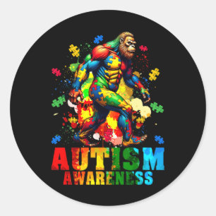 Bigfoot And Puzzle Pieces Autism Awareness Day Aut Classic Round Sticker