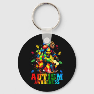 Bigfoot And Puzzle Pieces Autism Awareness Day Aut Keychain