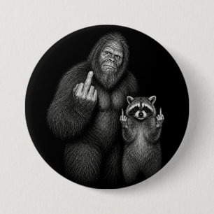Bigfoot and Raccoon Middle Finger 3 Inch Round Button